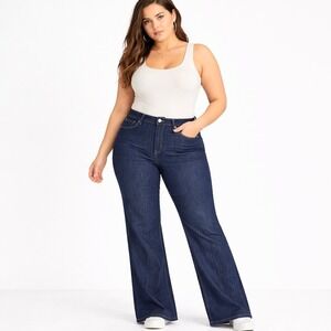 Studio By Torrid Jeans 16 R Blue Wide Flare Leg Dark Wash Hi Rise Stretch 40x32